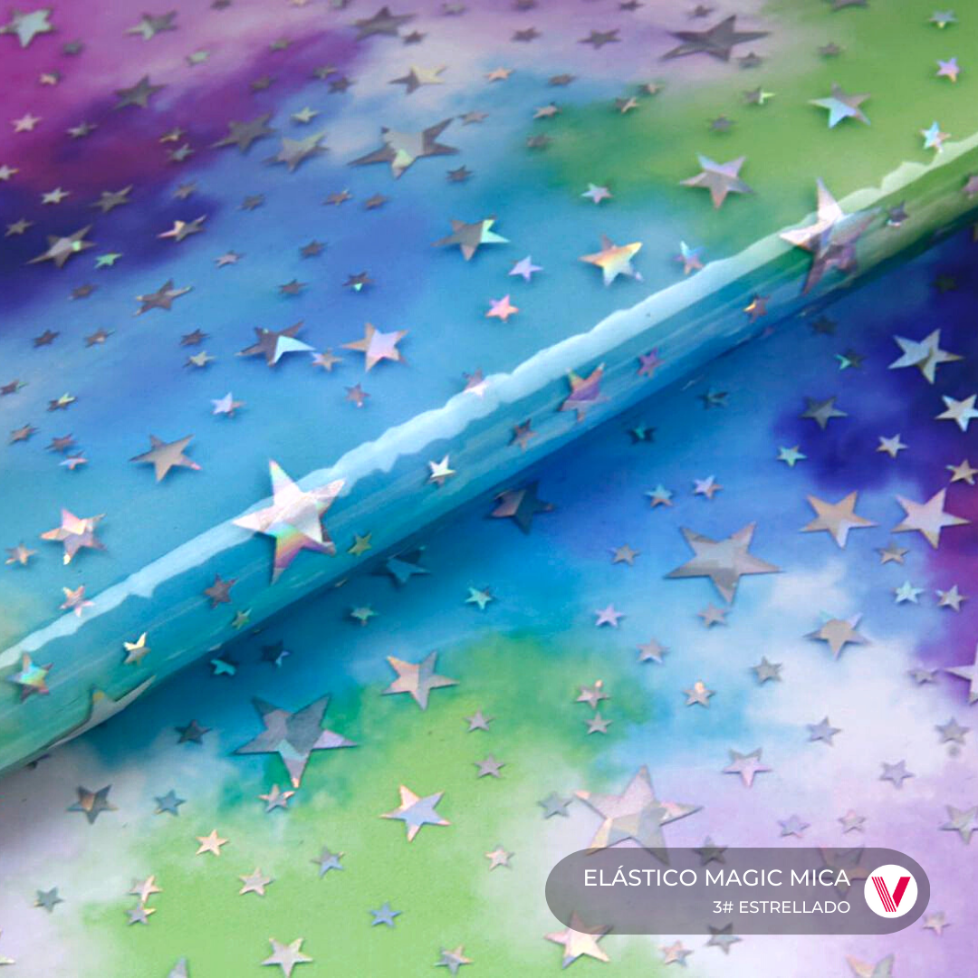 Sintetico Elástico Magic Mica Estrellado Rojo