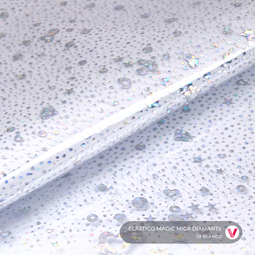 Sintetico Elástico Magic Mica Diamante Blanco