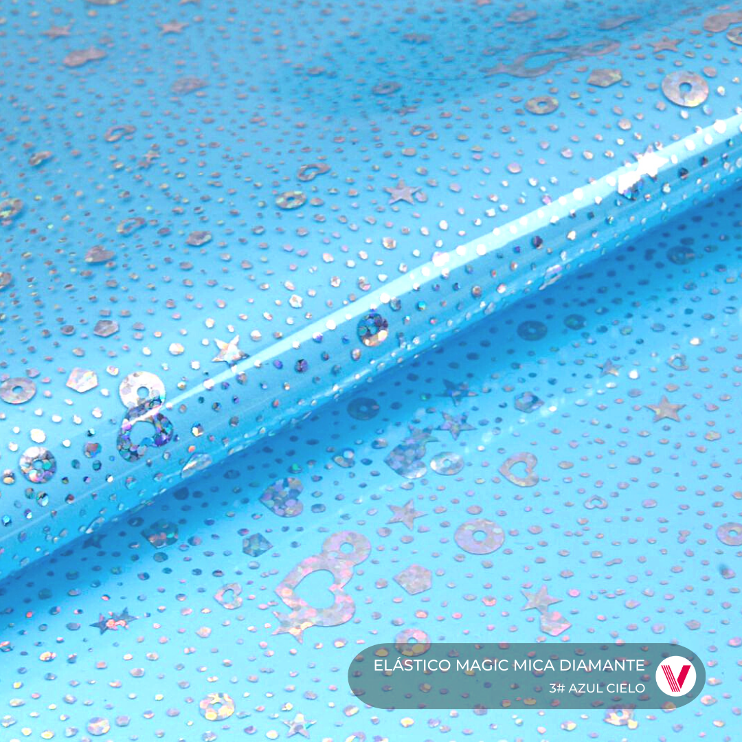 Sintetico Elástico Magic Mica Diamante Azul Cielo