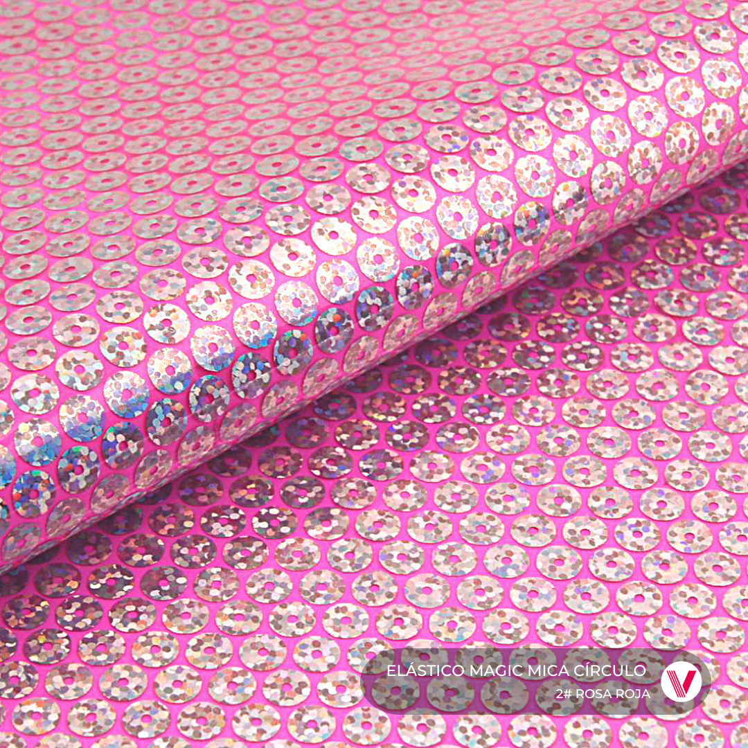 Sintetico Elástico Magic Mica Circulo Rosa Rojo