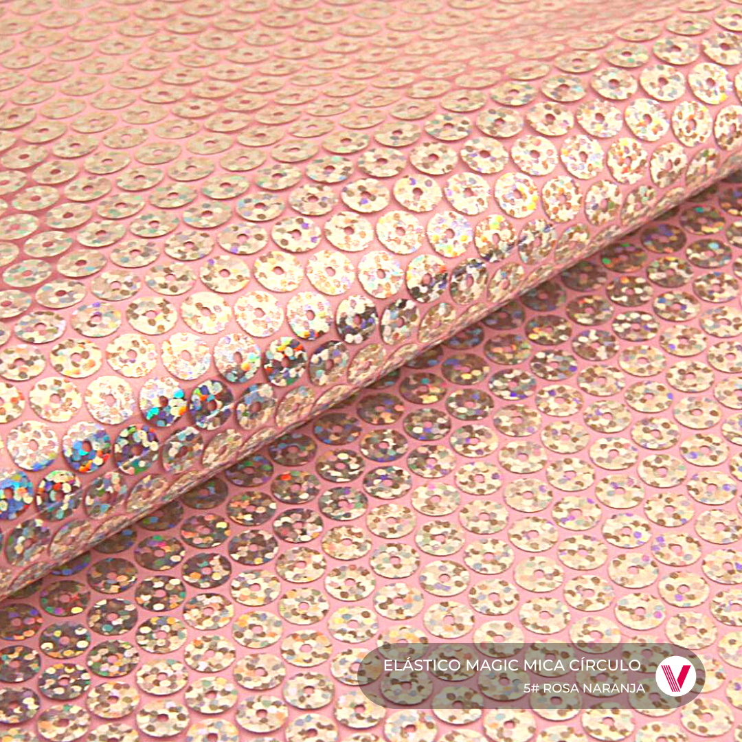 Sintetico Elástico Magic Mica Circulo Rosa Naranja