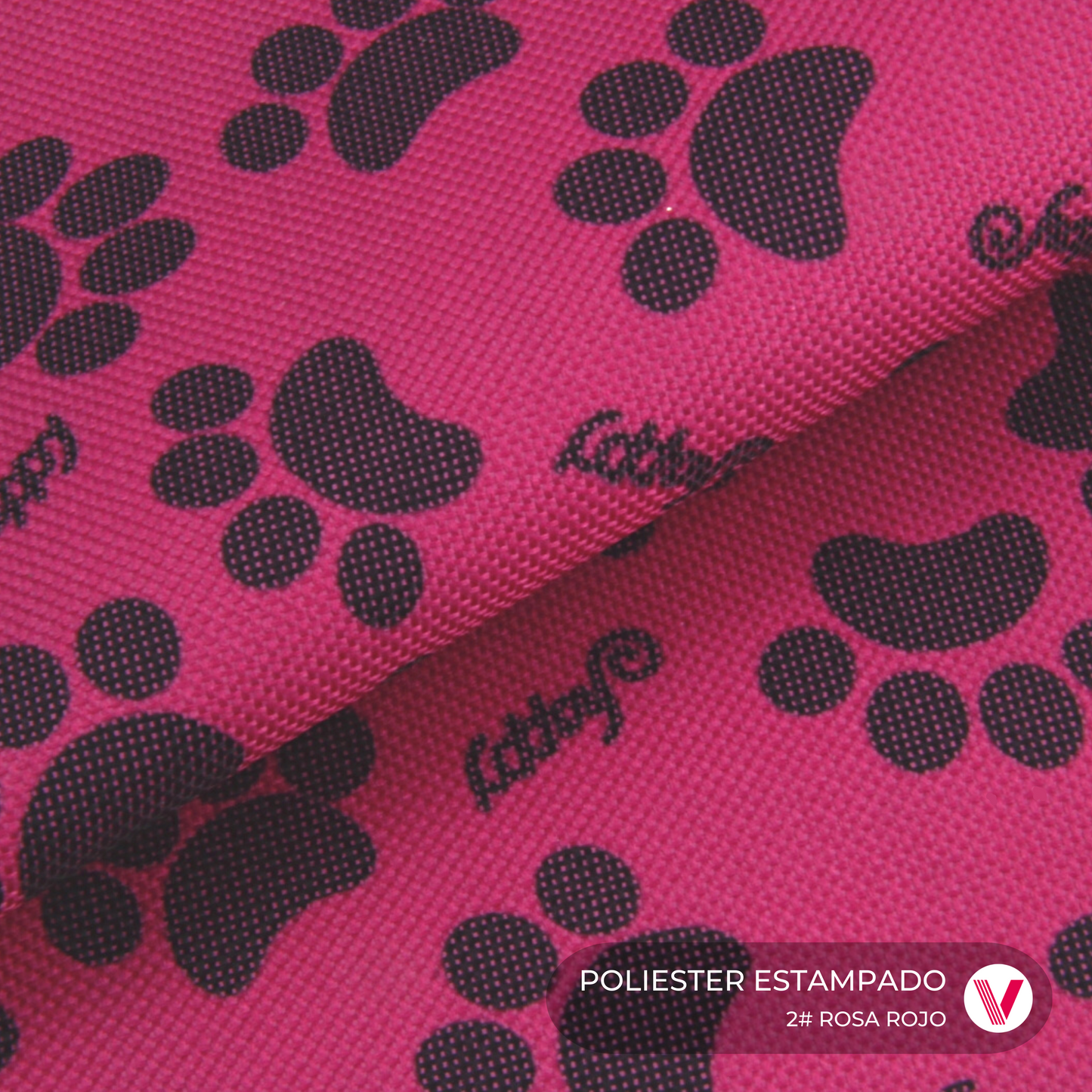Sintetico Poliester Estampado Patitas Rosa