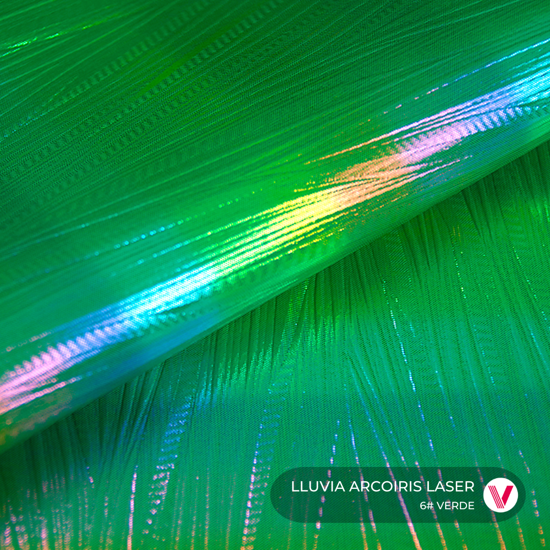 Sintetico Lluvia Arcoiris Laser Verde