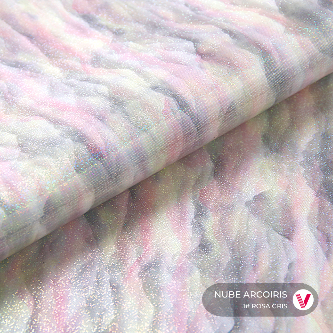 Sintetico Nube Arcoiris Rosa Gris