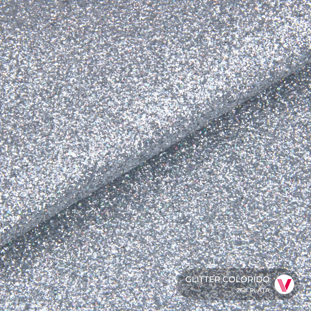 Sintetico Glitter Colorido Plata
