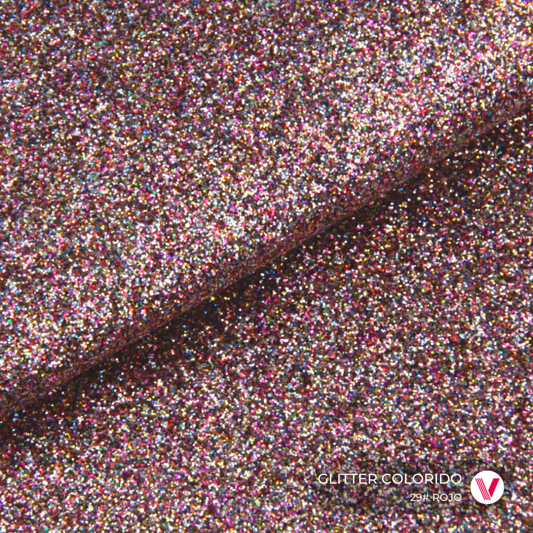 Sintetico Glitter Colorido Rojo