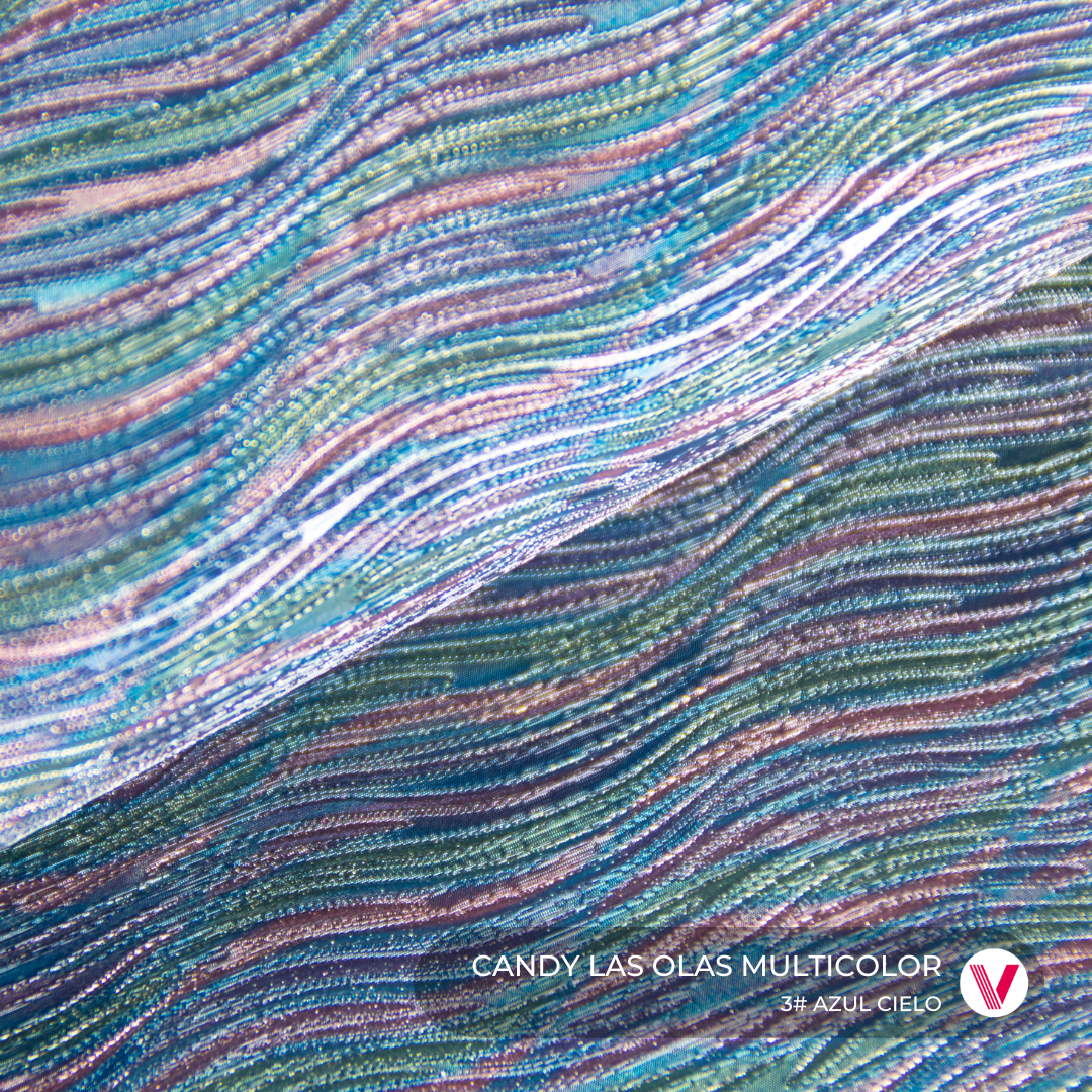 Sintetico Candy Olas Multicolor Azul Cielo