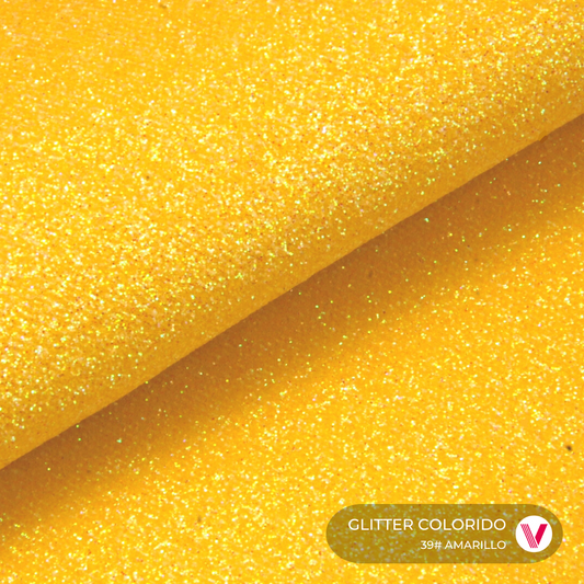 Sintetico Glitter Colorido Amarillo